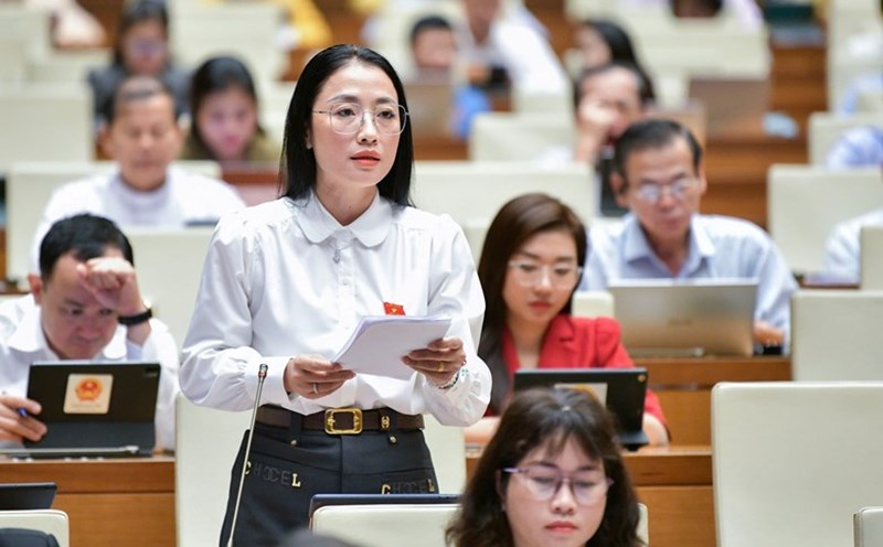 Delegate Tran Khanh Thu cited the case at Bach Mai Hospital regarding violations in joint venture, association and bidding activities. Photo: Pham Thang