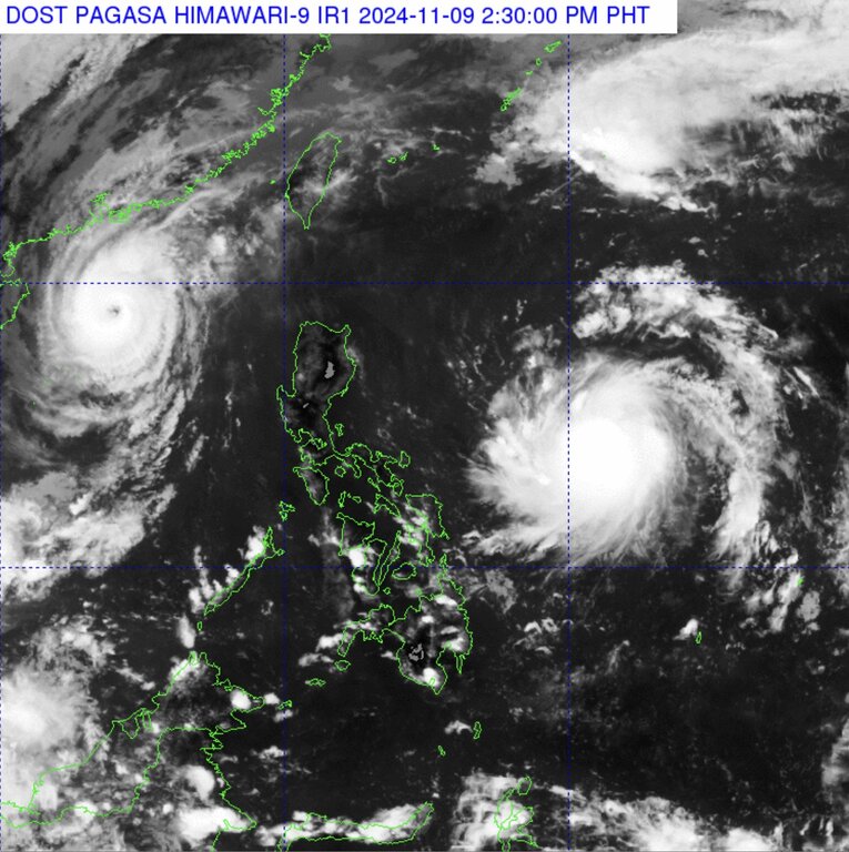 Bao Yinxing o Bien Dong (trai) va ap thap nhiet doi Nika (phai) ngay 9.11. Anh: PAGASA