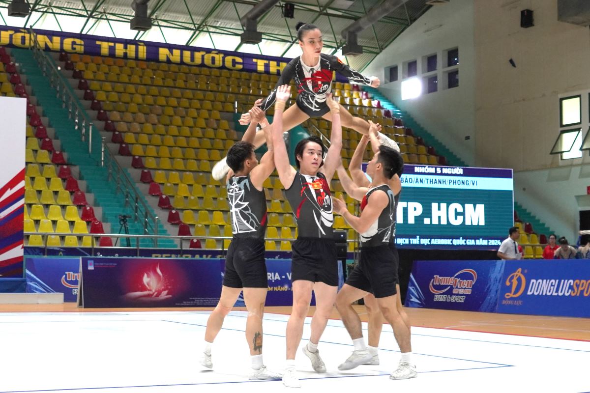 The competition of the Ho Chi Minh City team took place right after the opening ceremony of the 2024 National Aerobic Gymnastics Championship. Photo: Thanh An