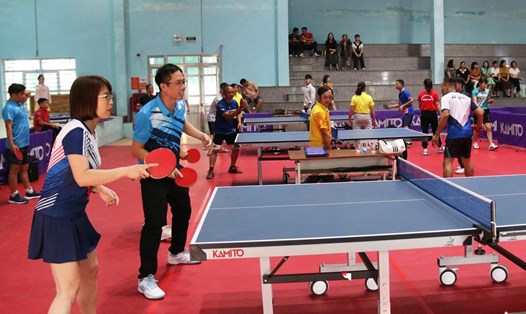 Các vận động viên tham gia giải bóng bàn ngành Giáo dục tỉnh Thái Bình 2024. Ảnh: Bá Mạnh