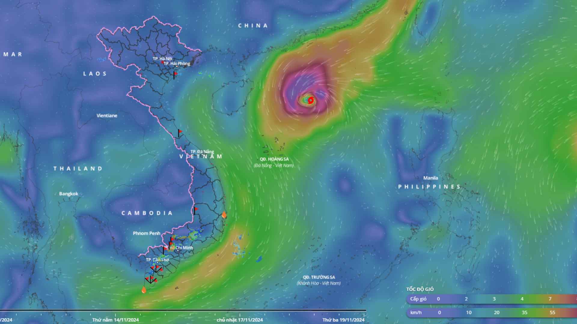 Location of storm No. 7 Yinxing at 5:00 p.m. on November 9. Source: Vietnam Disaster Monitoring System