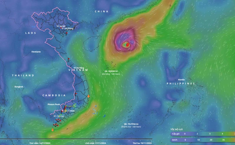 Location of storm No. 7 Yinxing at 5:00 p.m. on November 9. Source: Vietnam Disaster Monitoring System