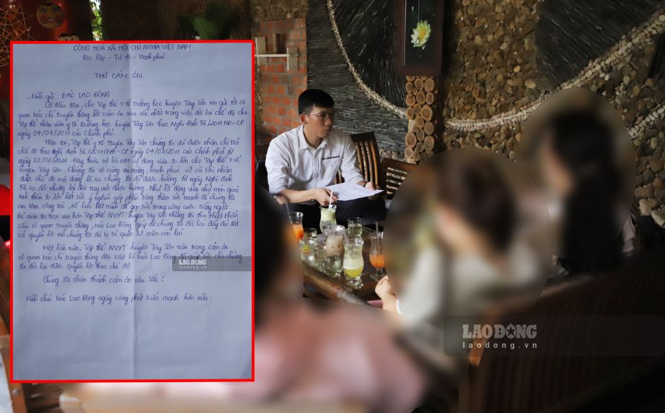 School health workers in Tay Son district (Binh Dinh) sent a thank you letter to Lao Dong Newspaper after receiving the allowance. Photo: Phuong Thao