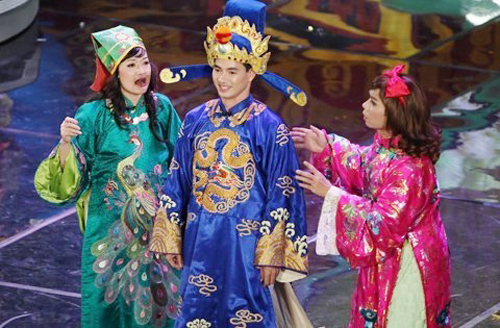 Artist Van Dung, People's Artist Xuan Bac and People's Artist Tu Long in Tao Quan. Photo: Producer