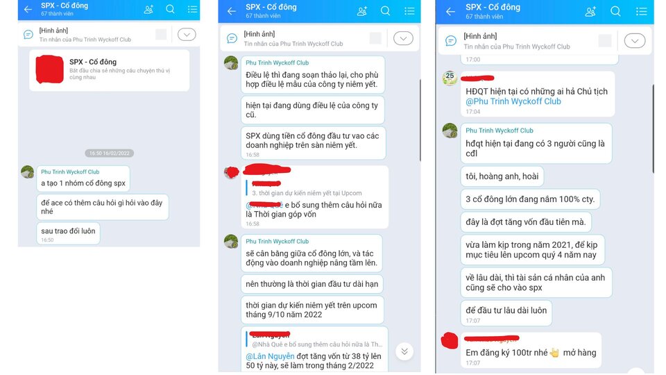 Nhung loi chia se cua ong Trinh Phu trong nhom Zalo tap hop cac co dong cua cong ty. Anh: NVCC