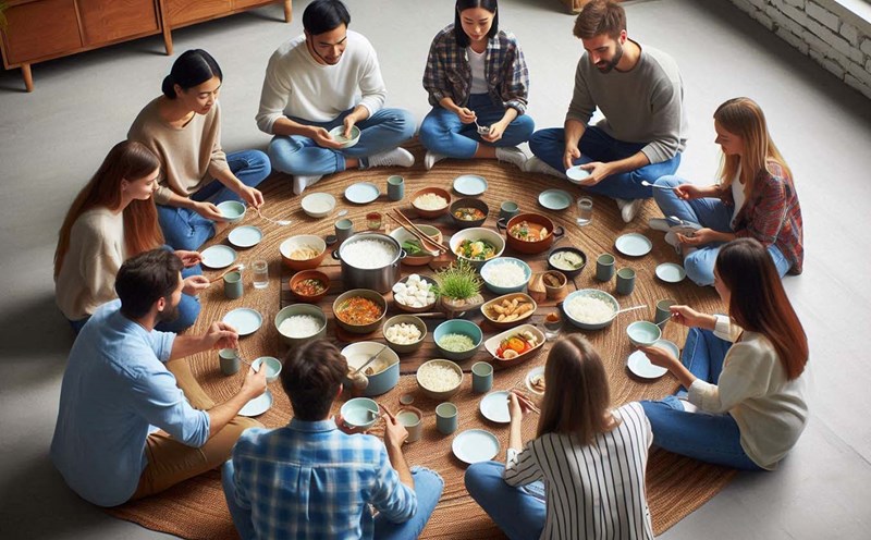 There are differences in whether to sit on the floor or use a dining table when eating. Photo - AI: Ngoc Thuy