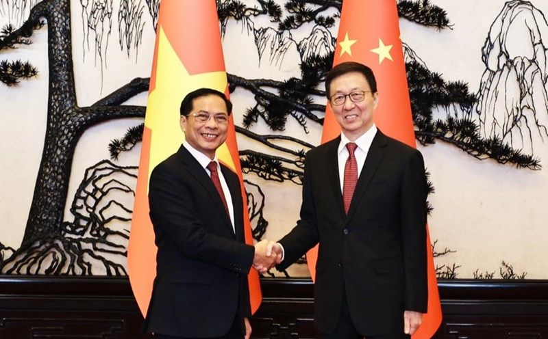 Deputy Prime Minister and Minister of Foreign Affairs Bui Thanh Son and Chinese Vice President Han Zheng. Photo: Ministry of Foreign Affairs