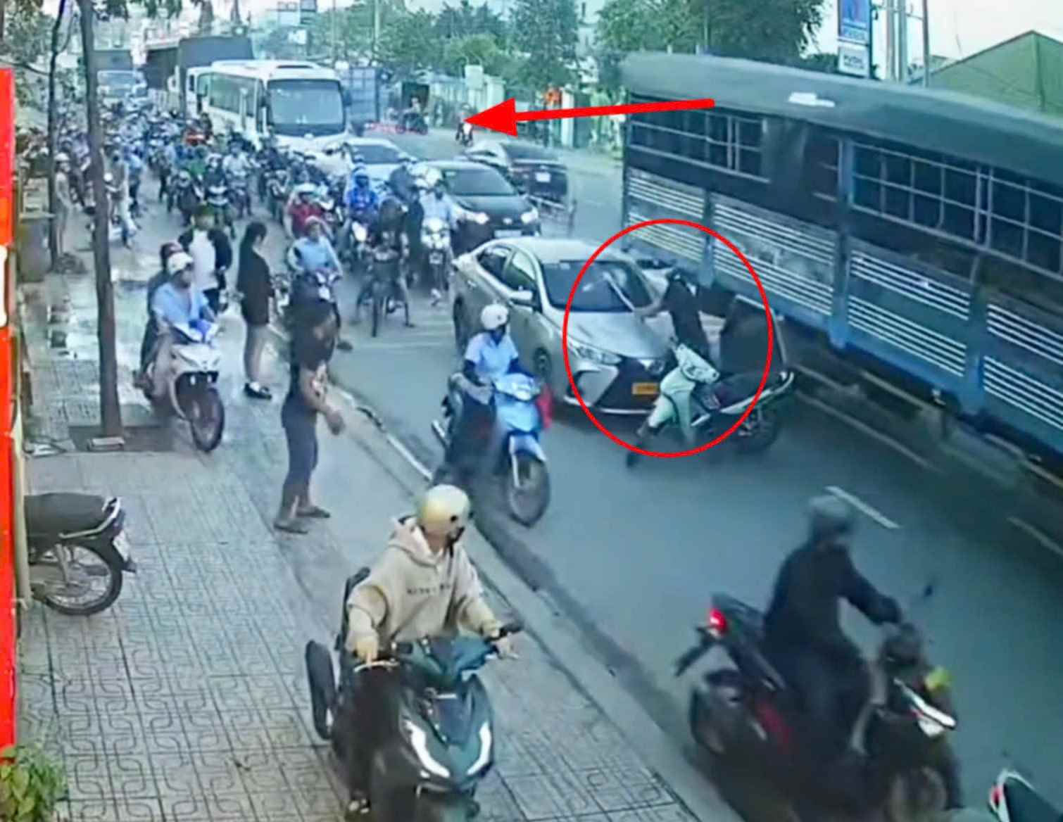 Image of man smashing car after traffic collision. Photo cut from clip