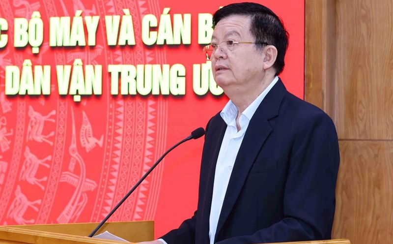 Head of the Central Committee for Mass Mobilization Mai Van Chinh speaks at a workshop on the merger of the Central Committee for Propaganda and Education and the Central Committee for Mass Mobilization. Photo: VNA