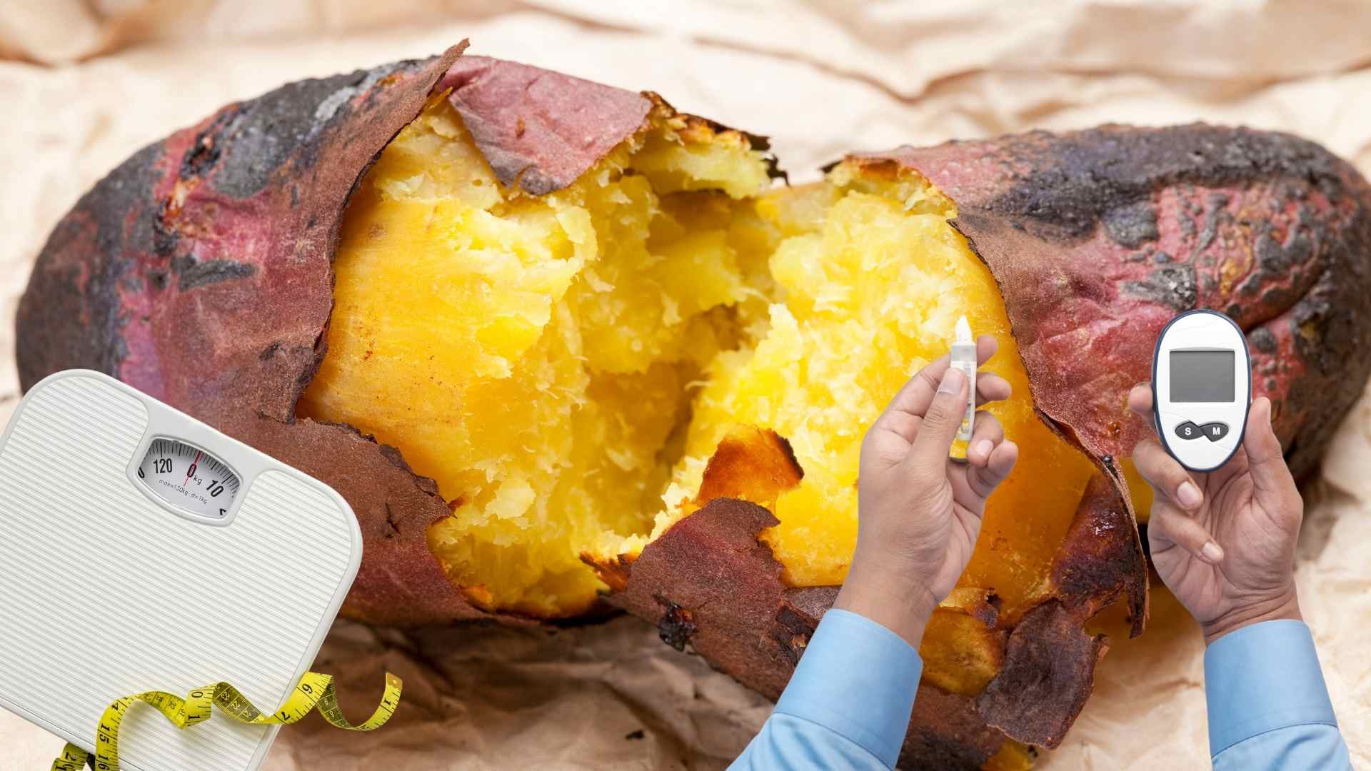 Baked sweet potatoes help control blood sugar. Graphics: Ha May