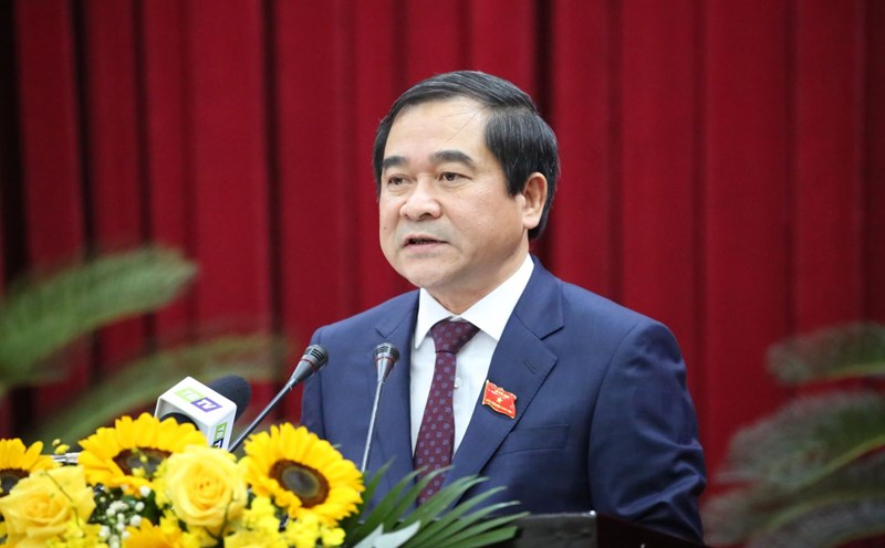 Mr. Nguyen Tien Thanh - Standing Deputy Secretary of the Provincial Party Committee, Chairman of the People's Council of Thai Binh province delivered the opening speech of the 9th session of the Provincial People's Council, term XVII, 2021-2026. Photo: Ha Linh