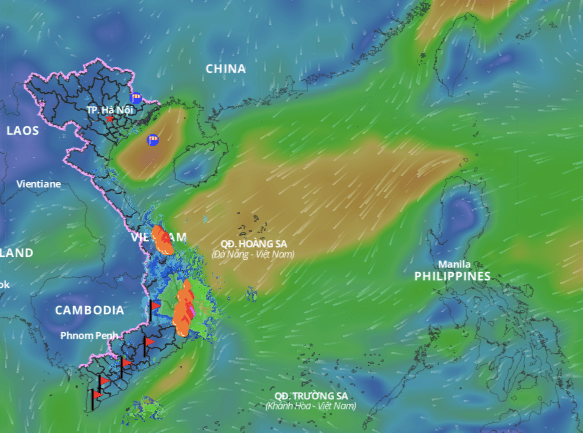 Cold air is forecast to continue causing bad weather in the Gulf of Tonkin, North East Sea. Above is the image of the wind direction layer over the sea updated at 5:00 p.m. on December 11. Photo: Vietnam Natural Disaster Monitoring System