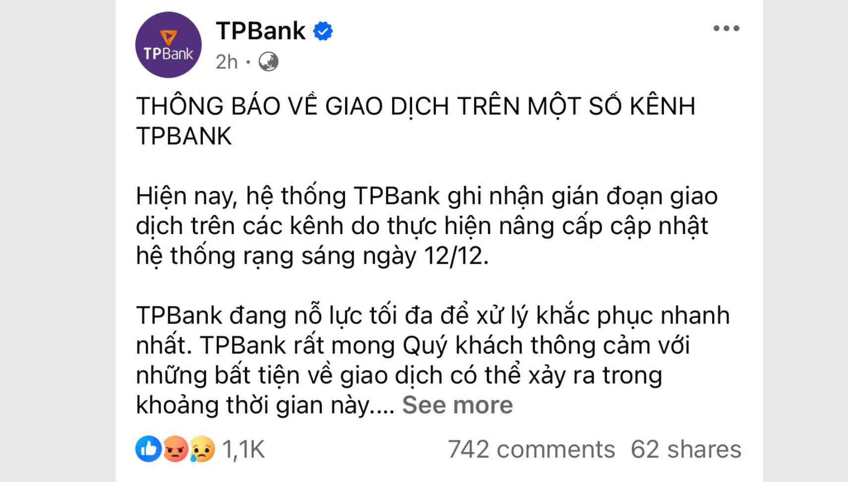 Ngay san sale tren cac san thuong mai dien tu nhung dong thong bao nay van chua duoc cap nhat moi nhat. Anh: TPBank. 