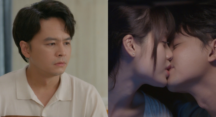 Van Anh kisses his co-star in "The Third Party's Fault?". Photo: Producer