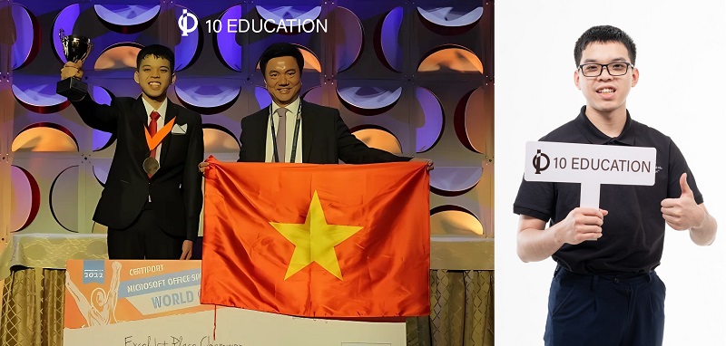 Nguyen Duy Phong (ben trai) - nha vo dich bo mon Microsoft Excel 365&2019 tai cuoc thi Vo dich Tin hoc van phong the gioi 2022 to chuc tai California, Hoa Ky.