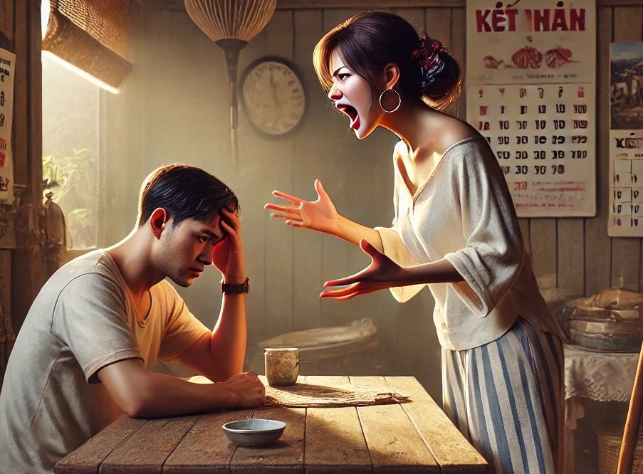 A woman in Quang Binh was fined 7.5 million VND for insulting her husband. Photo illustration by AI