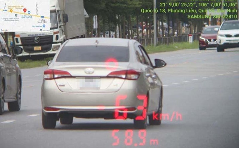There were 507 vehicles fined in Bac Ninh for speeding. Photo: Bac Ninh Police