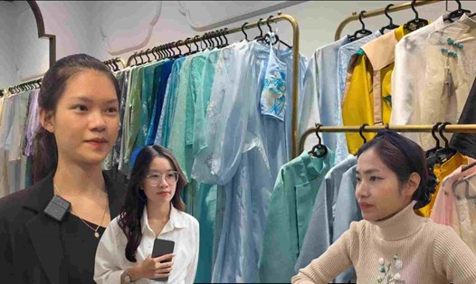 Xưởng may đo áo dài tăng ca phục vụ người dân dịp Tết. Ảnh: Huyền Trang