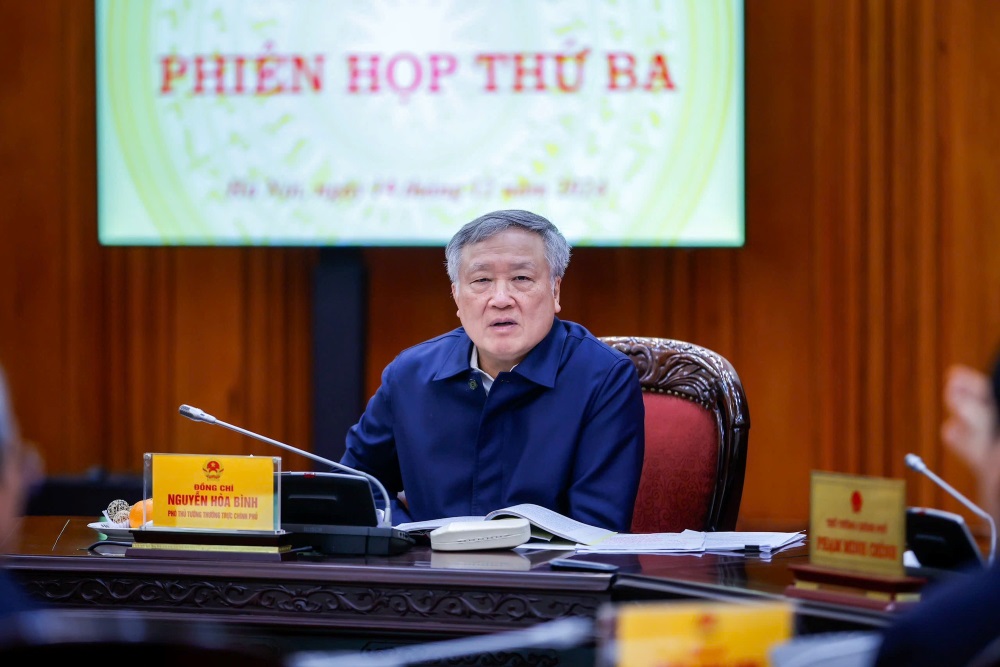 Permanent Deputy Prime Minister Nguyen Hoa Binh speaks at the meeting. Photo: VGP/Nhat Bac