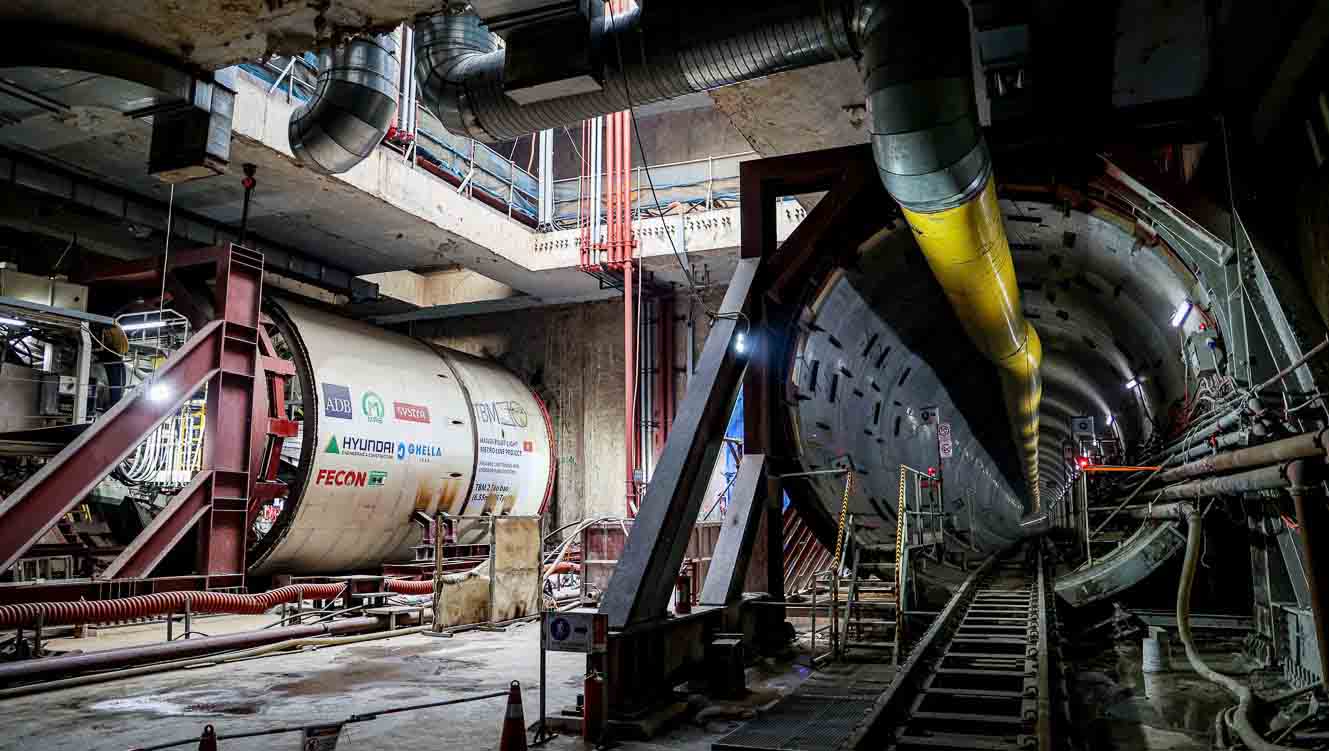 TBM (Tunnel Boring Machine) excavating underground section of Nhon - Hanoi station metro. Photo: Huu Chanh