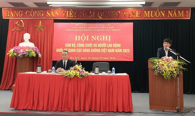 Mr. Dinh Viet Thang spoke at the conference of the Civil Aviation Authority of Vietnam held in January 2024. Photo: Civil Aviation Authority of Vietnam