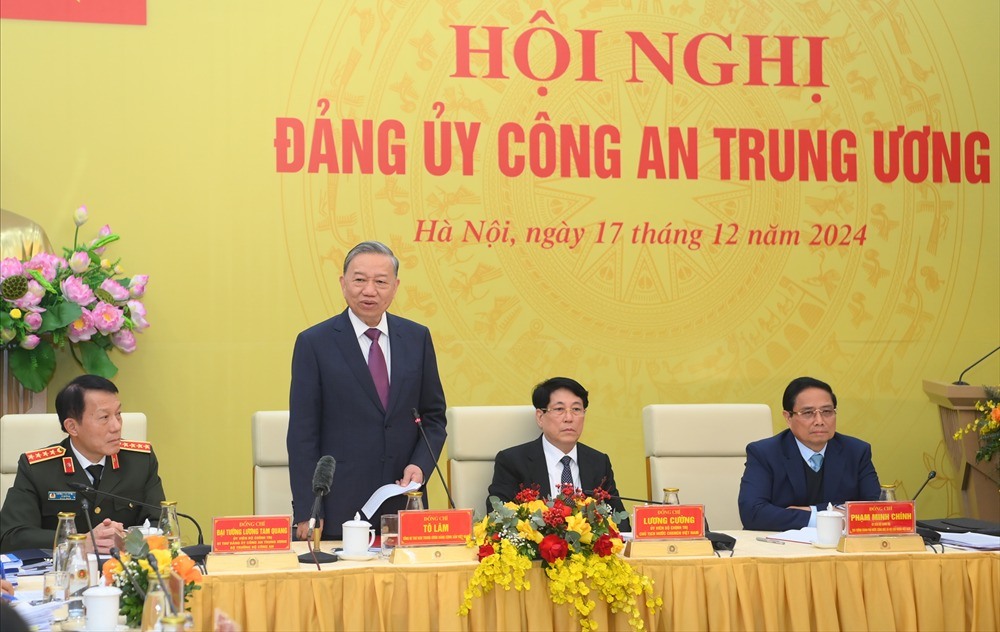 General Secretary To Lam gives a speech at the conference of the Central Public Security Party Committee. Photo: Ministry of Public Security