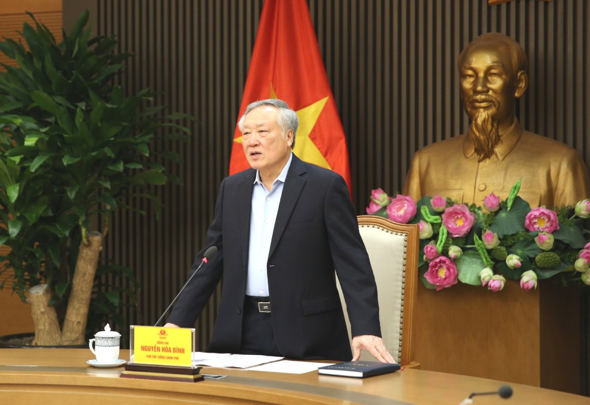 Deputy Prime Minister Nguyen Hoa Binh chaired a meeting on the plan to build a financial center. Photo: VGP
