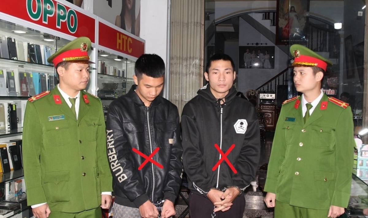 Hai đối tượng (ở giữa) trong vụ cướp giật tài sản. Ảnh: Công an tỉnh Hà Nam