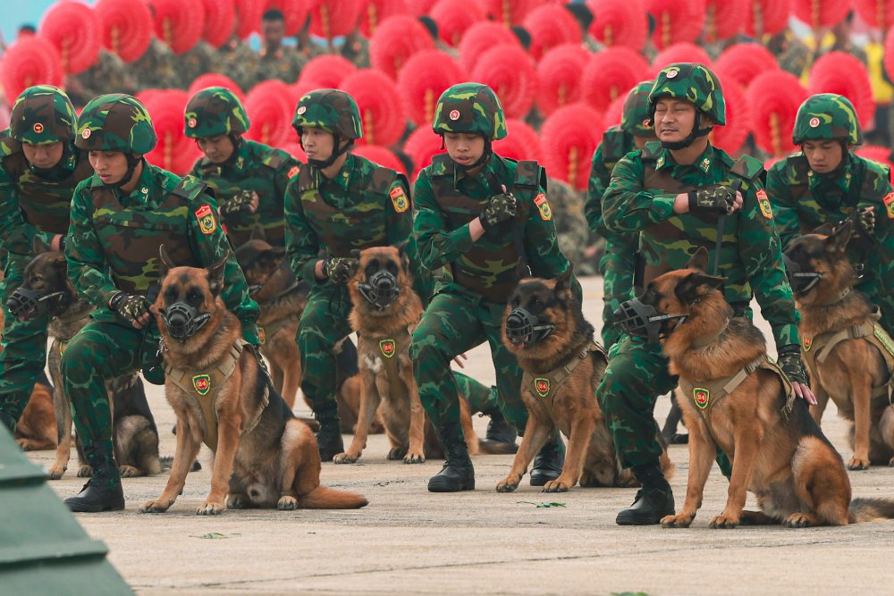 Quan khuyen bien phong trinh dien tai buoi tong duyet. 