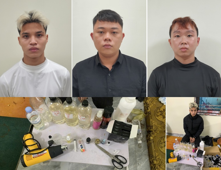 Các đối tượng cùng tang vật. Ảnh: Công an Hải Phòng