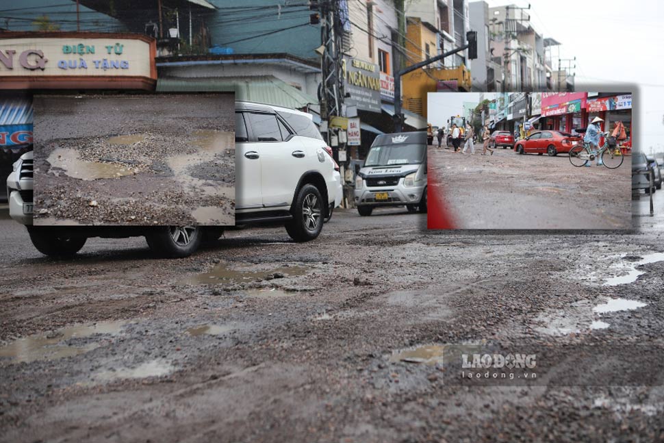 National Highway 1A section through Tuy Phuoc district (Binh Dinh) is seriously degraded, the road surface is damaged, causing insecurity for people and vehicles participating in traffic. Photo: Phuong Thao