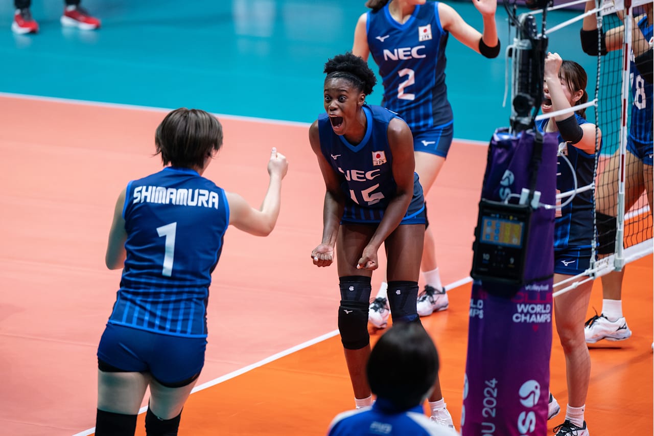 NEC Red Rockets face Dentil Praia Clube in match 2 of the 2024 Volleyball World Club Championship. Photo: FIVB