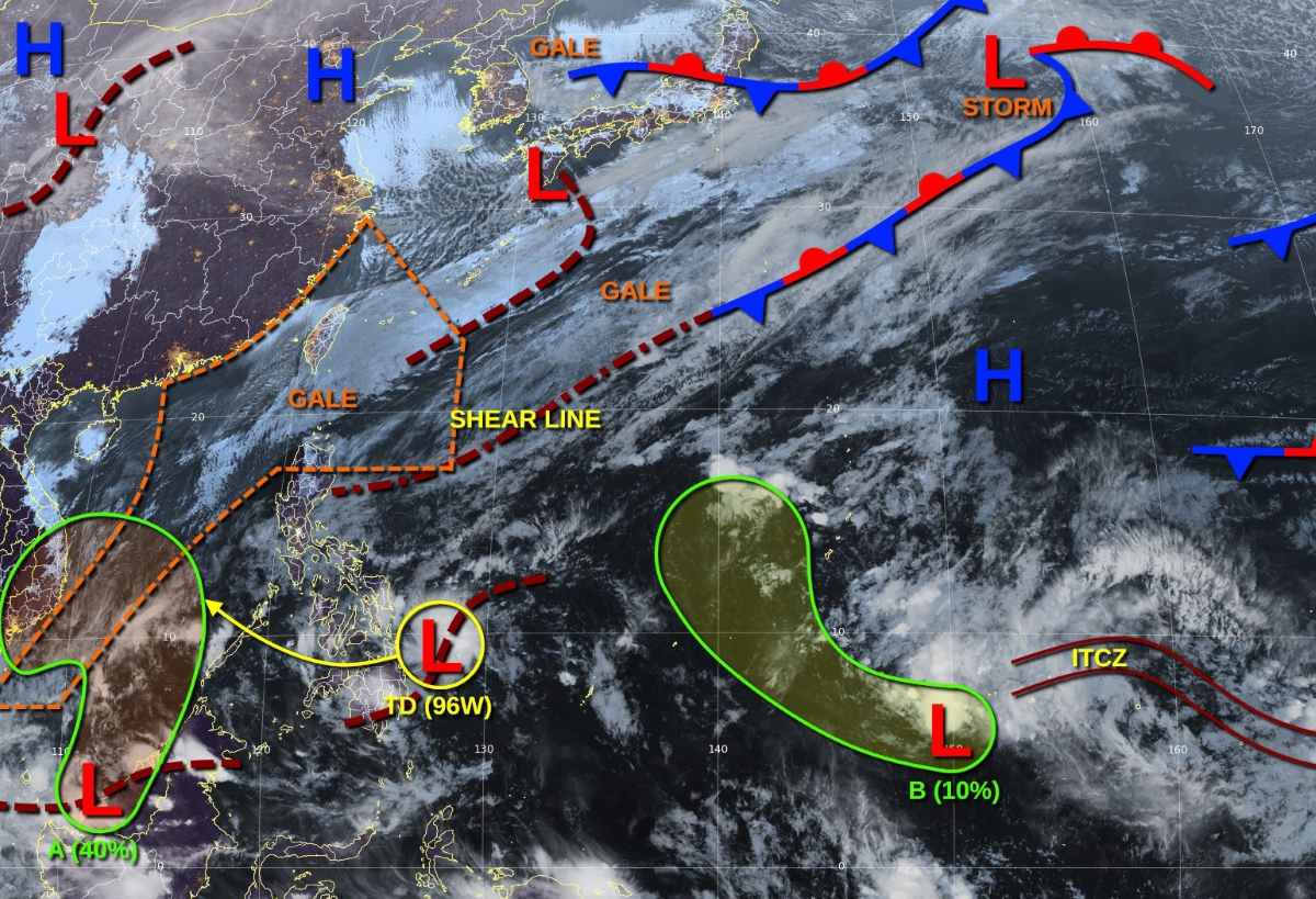 Cac vung ap thap dang duoc JTWC theo doi. Anh: JTWC