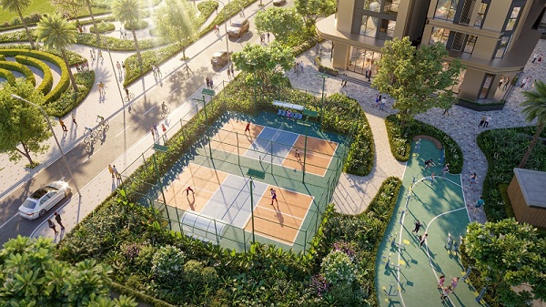 San the thao ngoai troi hoa cung khong gian xanh muot cua noi khu du an.