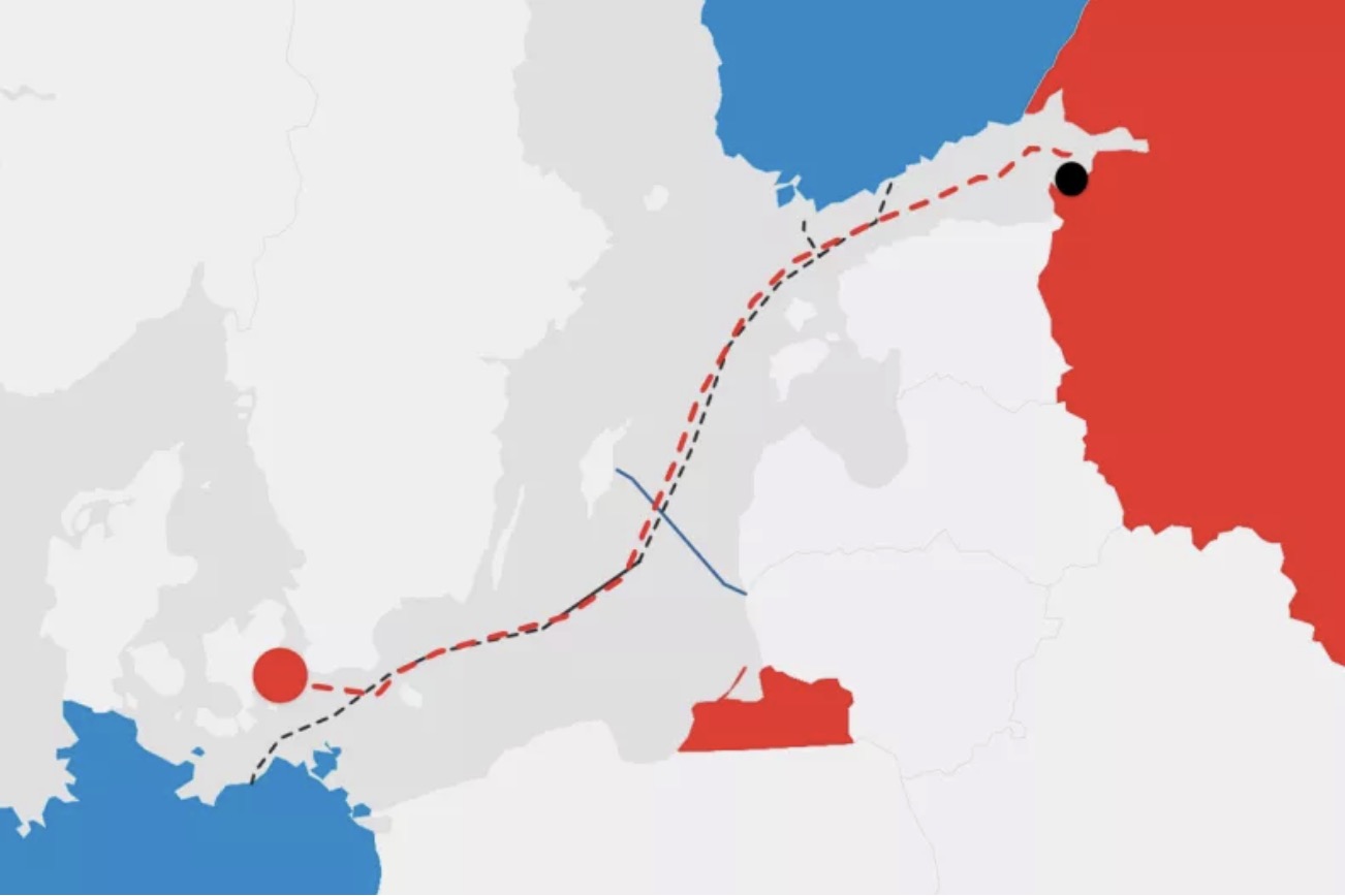 Ban do du lieu GPS do Global Fishing Watch thu thap tu ngay 7 den ngay 10.11 ve tuyen duong ma tau Yi Peng 3 di chuyen o Bien Baltic, 10 ngay truoc khi dut cap C-Lion 1 va BCS. Anh: Newsweek/Global Fishing Watch