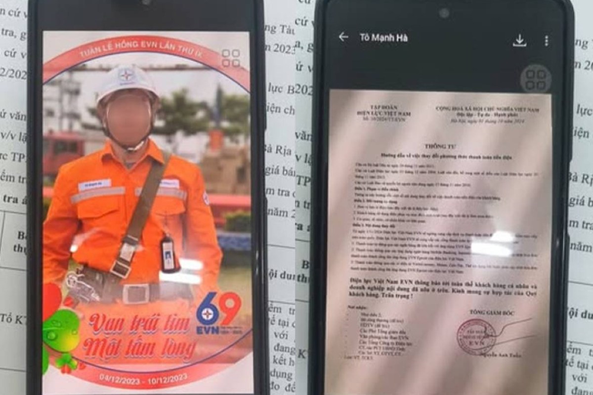 Hình ảnh tài khoản Zalo nhân viên điện lực và văn bản giả mạo được kẻ gian sử dụng liên hệ với khách hàng. Ảnh: ĐLVT cung cấp