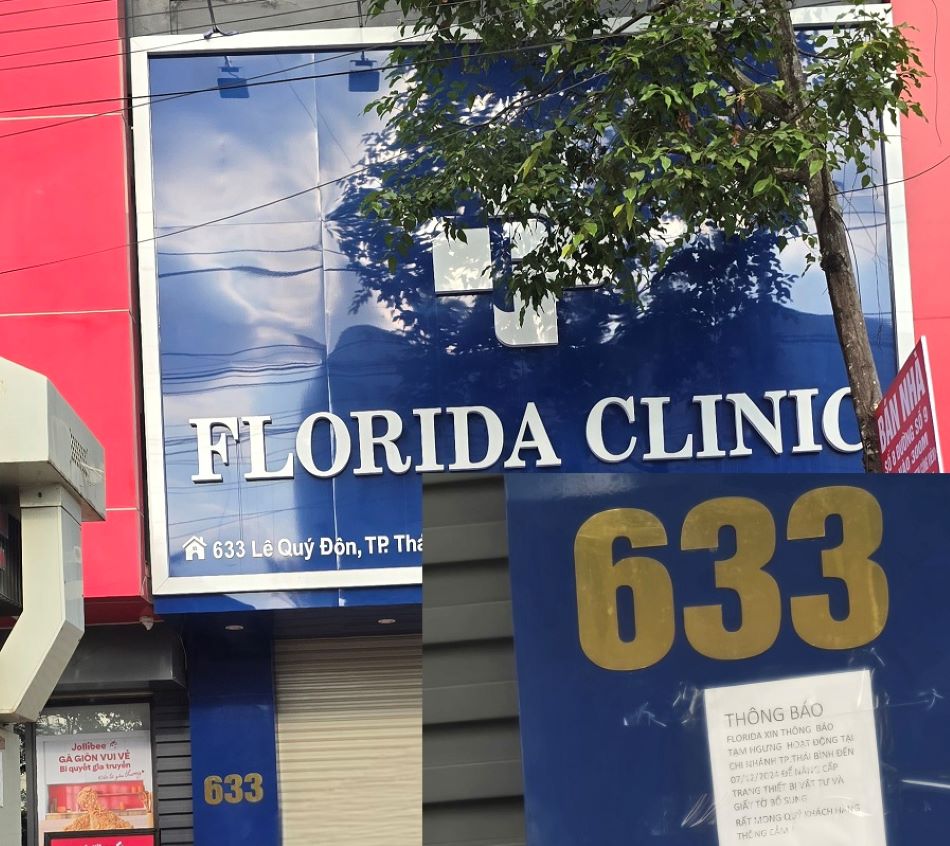 Florida Thai Binh household business with a large billboard "Florida Clinic" closed, announced temporary suspension of operations until December 7. Photo: Trung Du