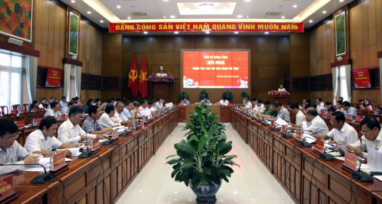 Quang canh hoi nghi trien khai Quyet dinh cua Ban Bi thu Trung uong Dang chi dinh tham gia Ban chap hanh Tinh uy Dong Thap nhiem ky 2020 – 2025. Anh: Cong thong tin dien tu Dong Thap