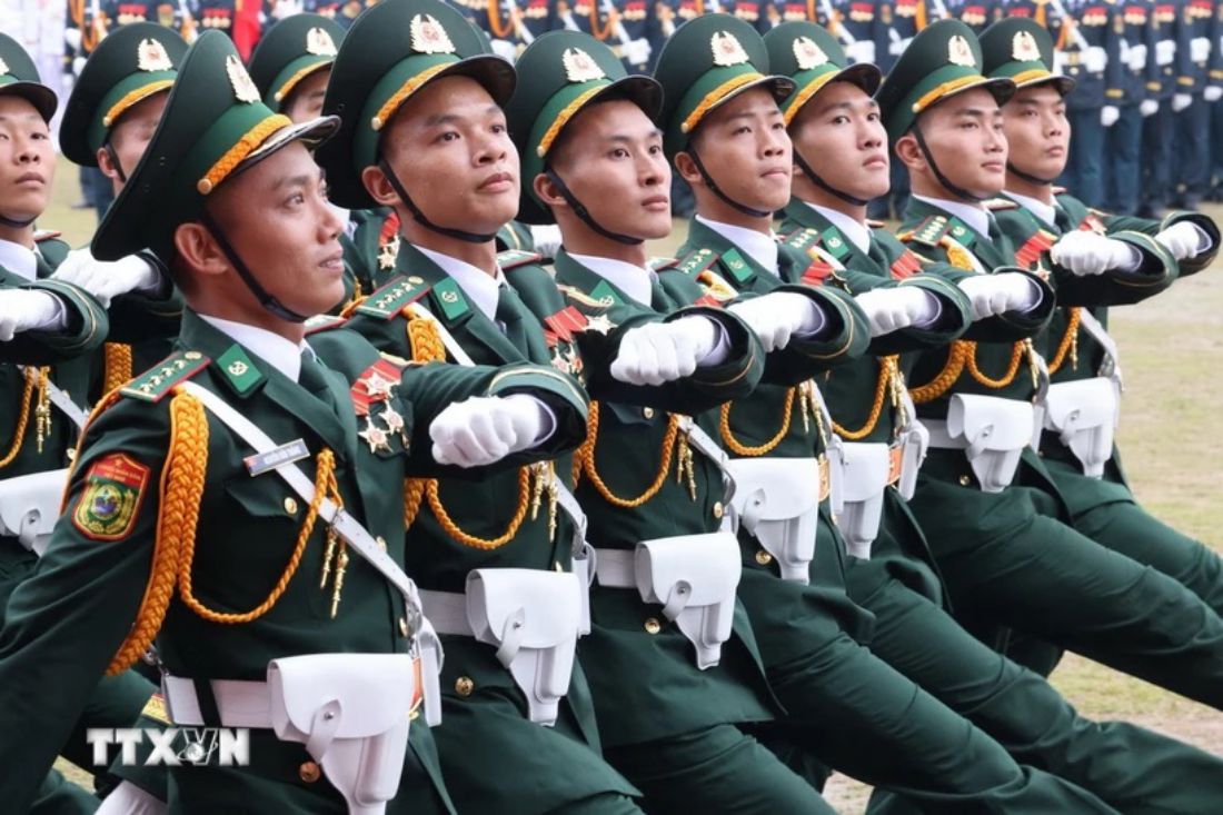 Border Guard officers parade during the 70th anniversary of Dien Bien Phu Victory. Photo: VNA