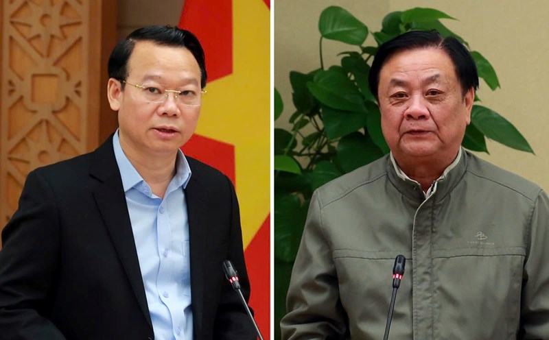 Unifying the name of the Ministry of Agriculture and Environment after merging the Ministry of Agriculture and Rural Development and the Ministry of Natural Resources and Environment. In the photo: Minister of Natural Resources and Environment Do Duc Duy and Minister of Agriculture and Rural Development Le Minh Hoan (right). Photo: Minh Khoi