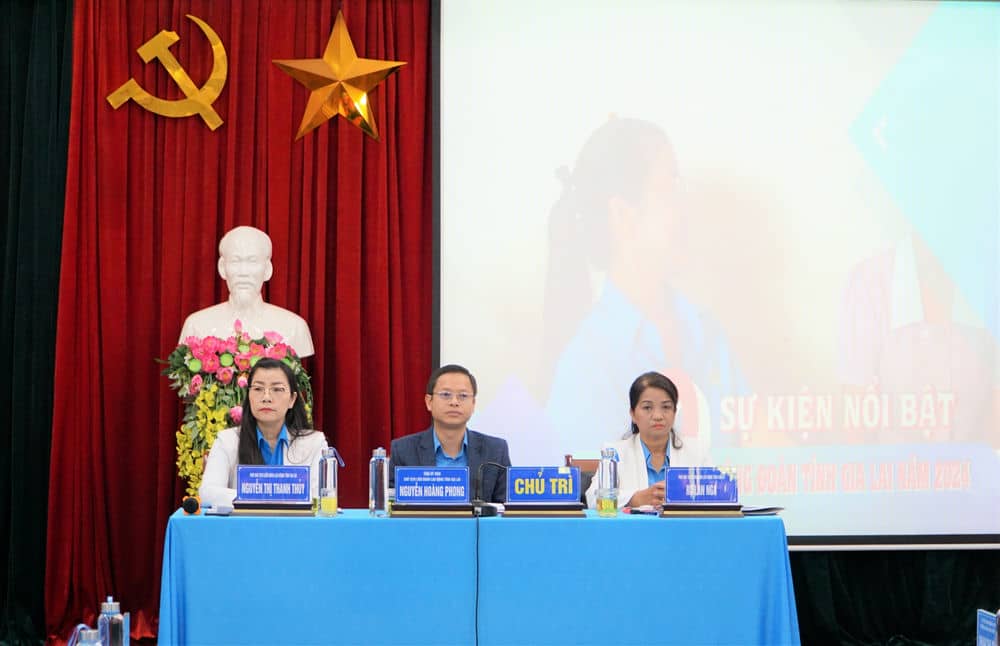 Leaders of Gia Lai Provincial Labor Federation chaired the 5th Executive Committee meeting, term XI. Photo: Thanh Tuan