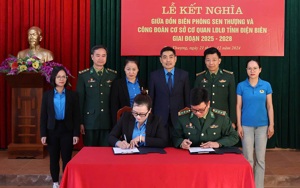 Dien Bien Provincial Federation of Labor's grassroots trade union has established a twinning relationship with Sen Thuong Border Guard Station for the period 2024 - 2028. Photo: Tran Nga