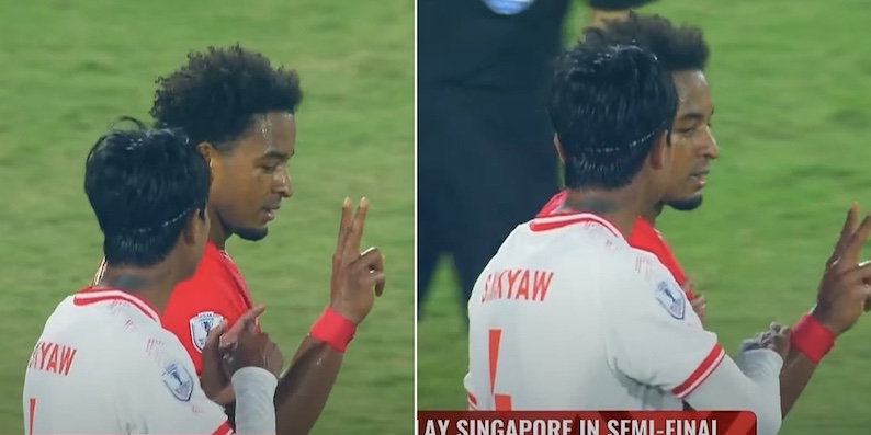 Xuan Son responds to Myanmar player's actions. Photo: Cut from video