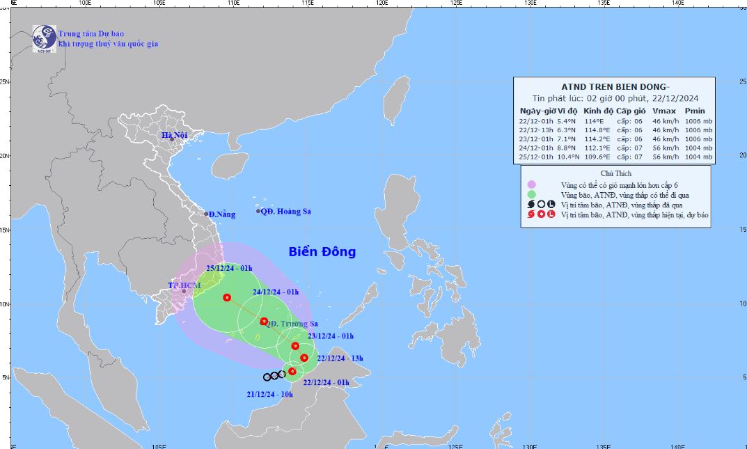 Du bao ap thap nhiet doi tren Bien Dong cua Trung tam Du bao khi tuong thuy van quoc gia Viet Nam. Anh: Trung tam Du bao khi tuong thuy van quoc gia Viet Nam