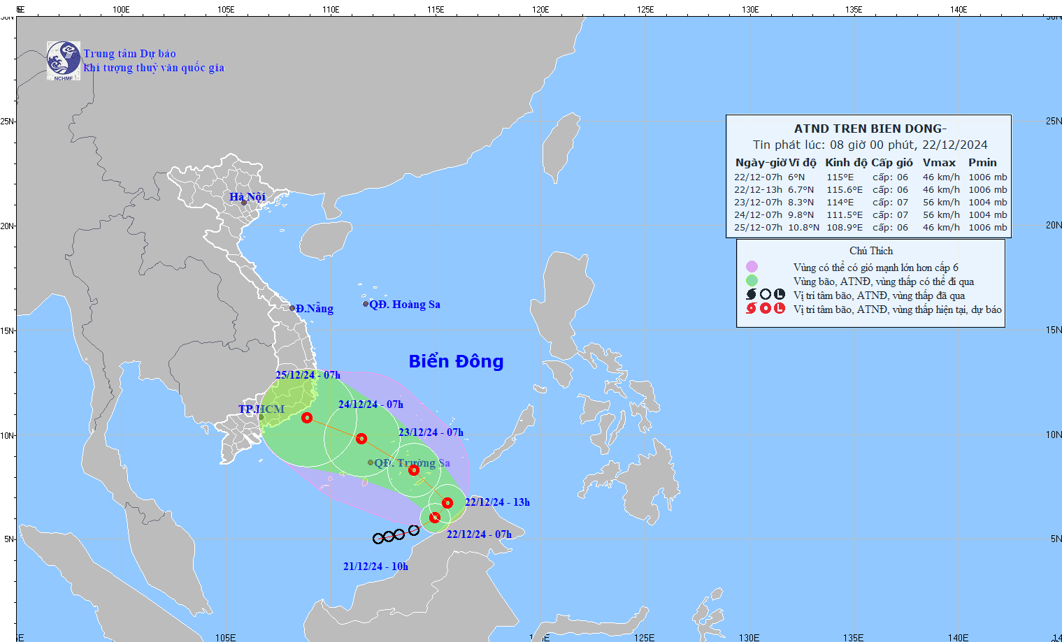 Du doan duong di cua ap thap co kha nang manh len thanh bao. Anh: Trung tam Du bao Khi tuong Thuy van Quoc gia