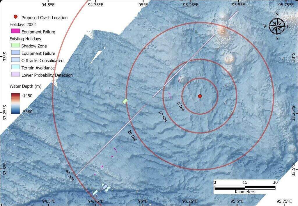 Vi tri tim kiem MH370 lan nay dua tren du lieu moi nhat thu duoc sau 10 nam phan tich cua cac chuyen gia va nha nghien cuu. Anh: Co quan Giao thong Australia