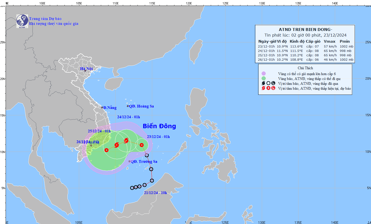 Du bao duong di cua ap thap nhiet doi. Anh: Trung tam Du bao khi tuong thuy van quoc gia Viet Nam