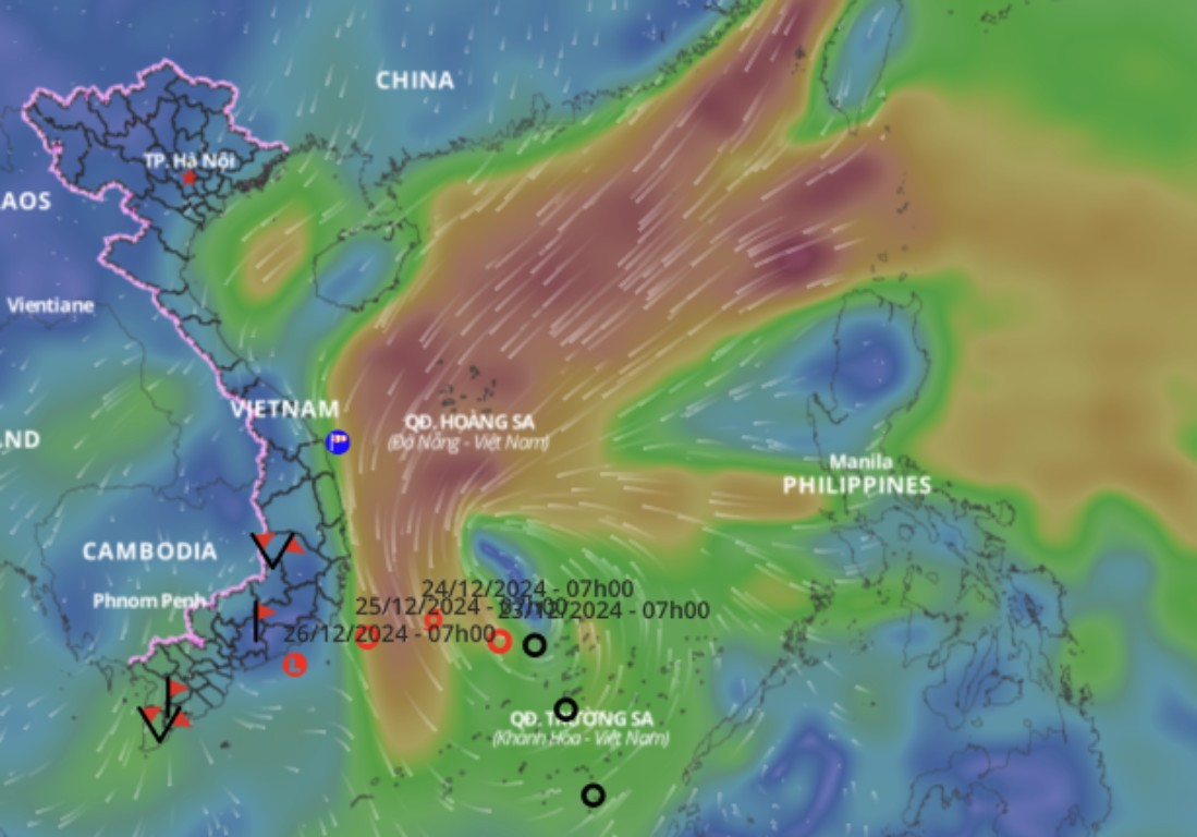 A tropical depression is currently in the northern part of Truong Sa archipelago and is likely to strengthen into a storm in the next 24 hours. Photo: Vietnam Disaster Monitoring System