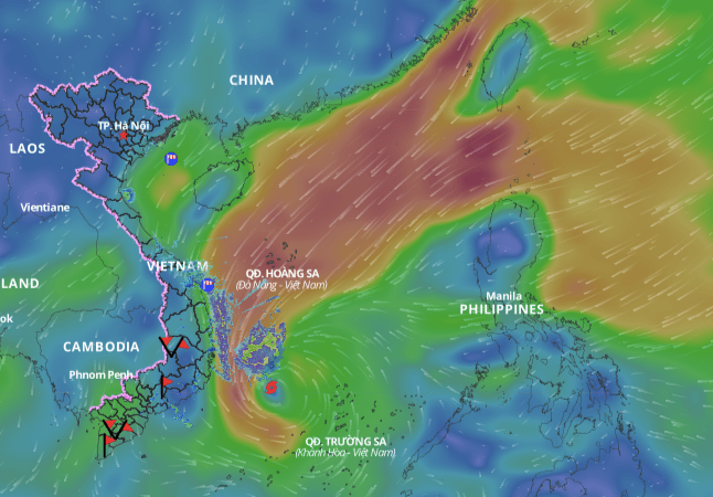 Updated position of storm No. 10 Pabuk at 8:00 a.m. on December 24. Photo: Vietnam Disaster Monitoring System