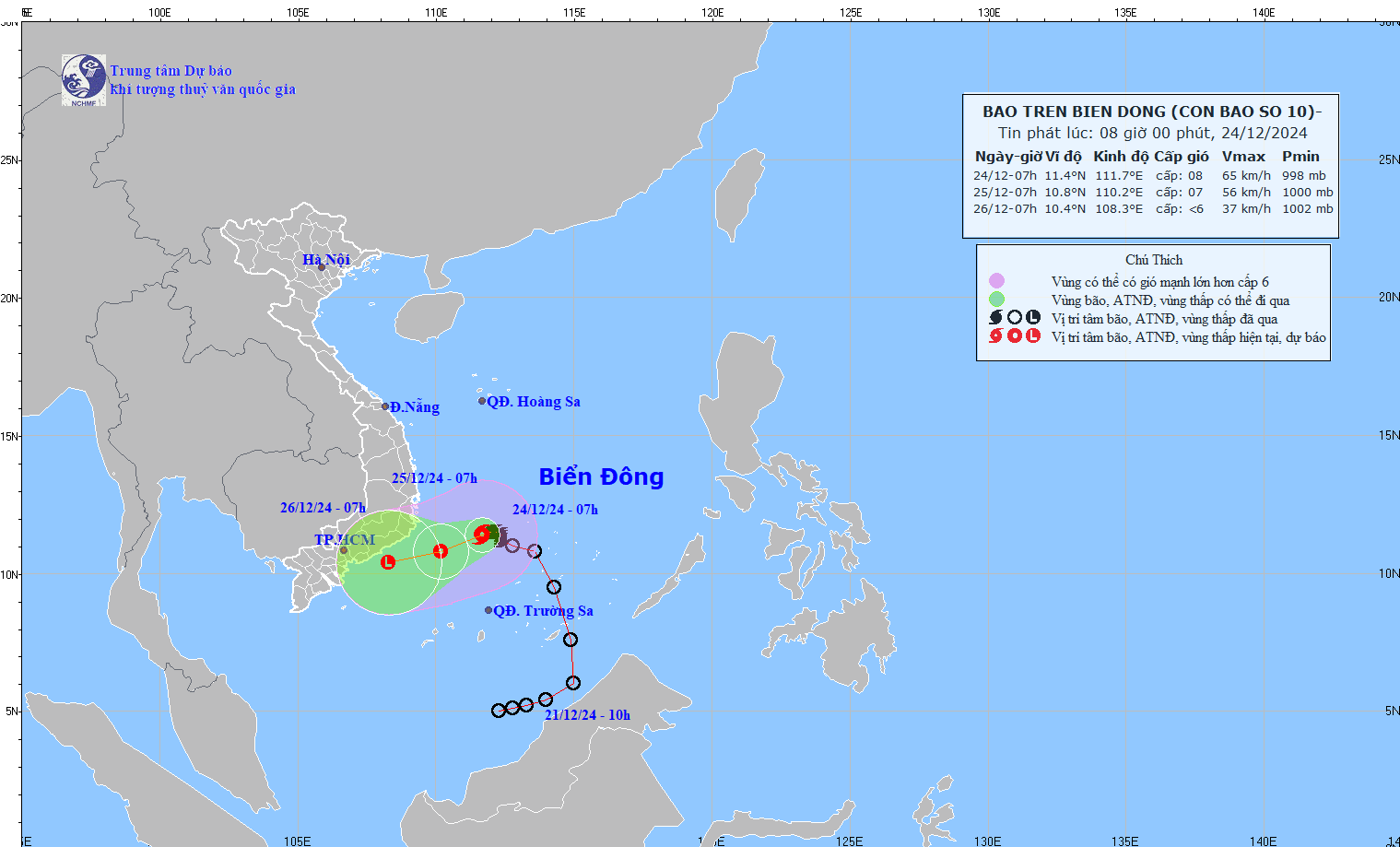 Bao so 10 duoc du doan se do bo dat lien Duyen hai Nam Trung Bo. Anh: Trung tam Du bao Khi tuong Thuy van Quoc gia